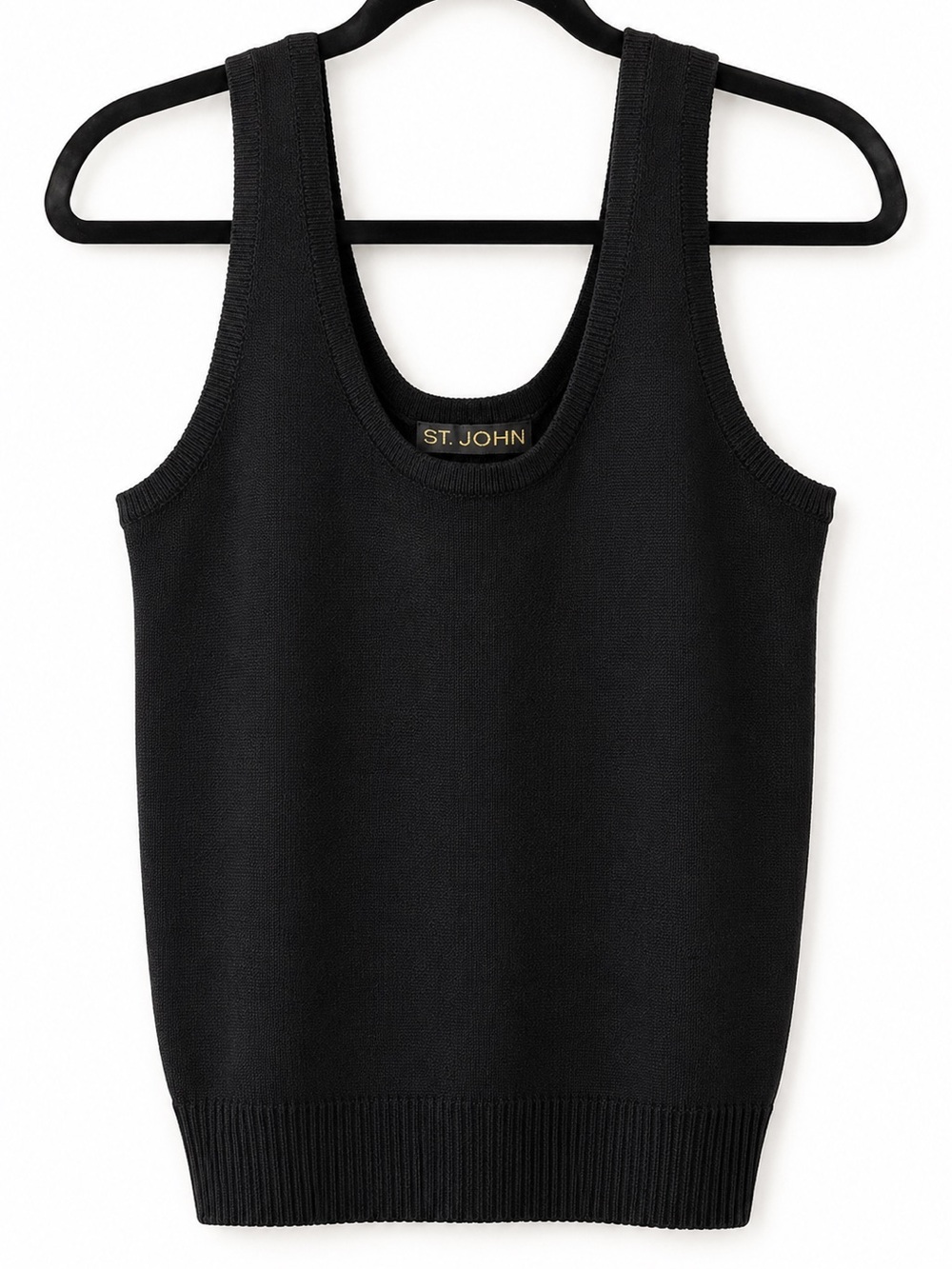 St. John Black Ribbed Knit Tank